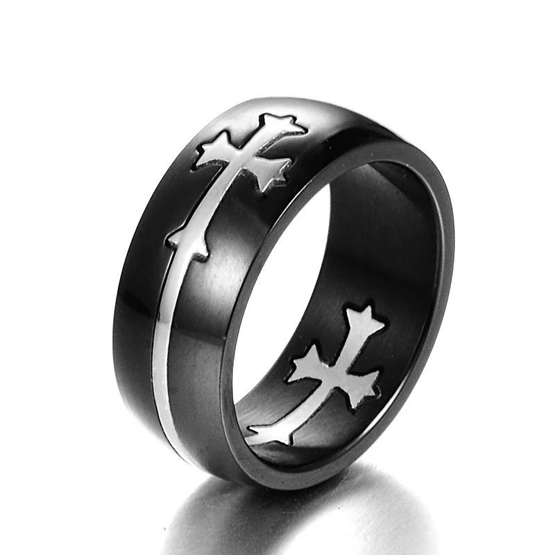 Black Removable Gold Silver Cross Rings, In God's Service Store