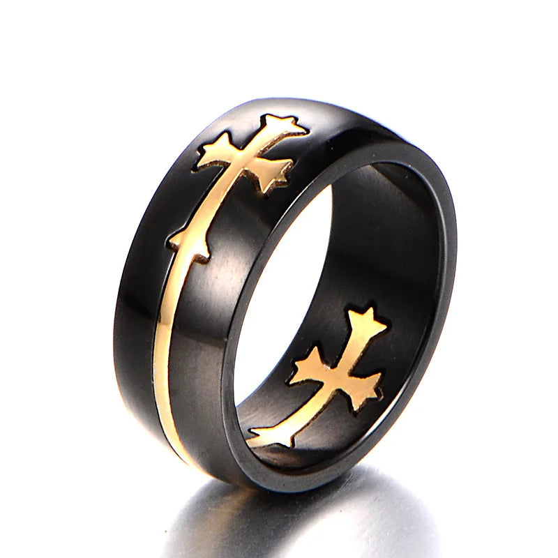 Black Removable Gold Silver Cross Rings, In God's Service Store