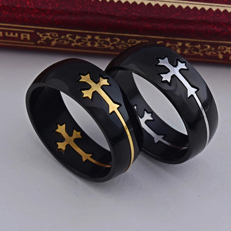 Black Removable Gold Silver Cross Rings