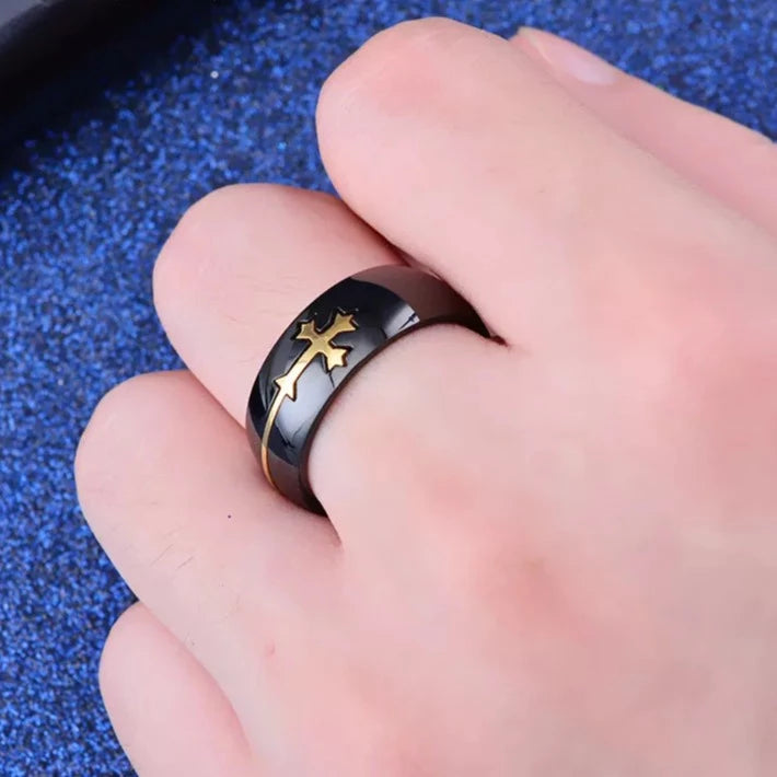 Black Removable Gold Silver Cross Rings, In God's Service Store