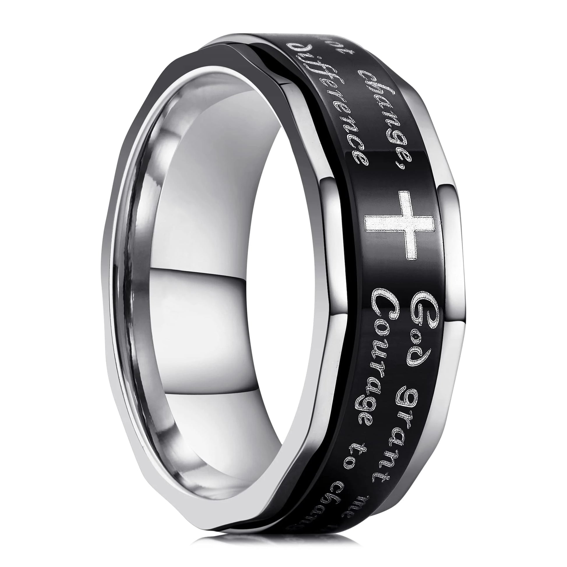 Serenity Prayer Cross Spinner Rings