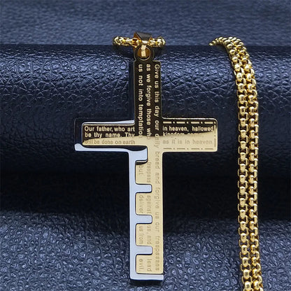 Christian Cross Lord's Prayer Pendant Necklaces, In God's Service Store