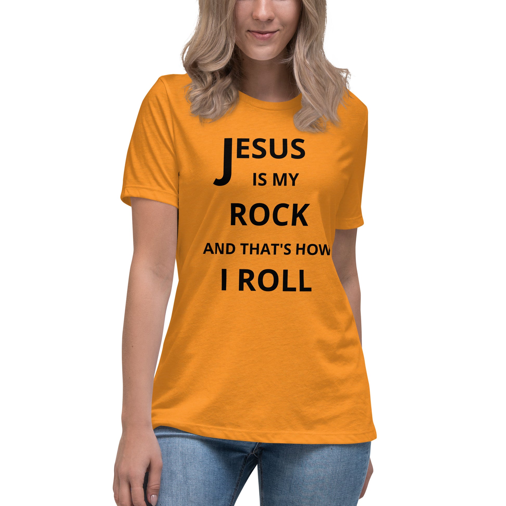 Christian Print Jesus Is My Rock Women's T-shirt, In God's Service Store