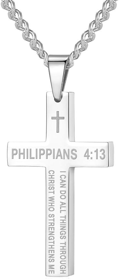 Philippians 4:13 Bible Verse Cross Pendant Scripture Necklace, In God's Service Store