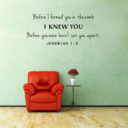 Before I formed you in the womb Christian Print Wall Stickers In God's Service Store