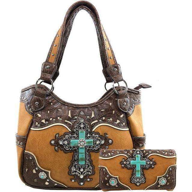 Amazon.com: HW Collection Western Turquoise Cross Laser Cut Women Purse  Country Handbag and Crossbody Wallet Set (Beige) : Clothing, Shoes & Jewelry
