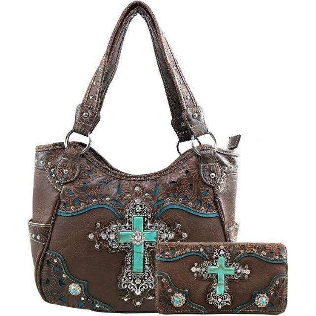 Western Rhinestone Cross Floral Concealed Carry Purse Women Handbag Wallet  Brown | eBay