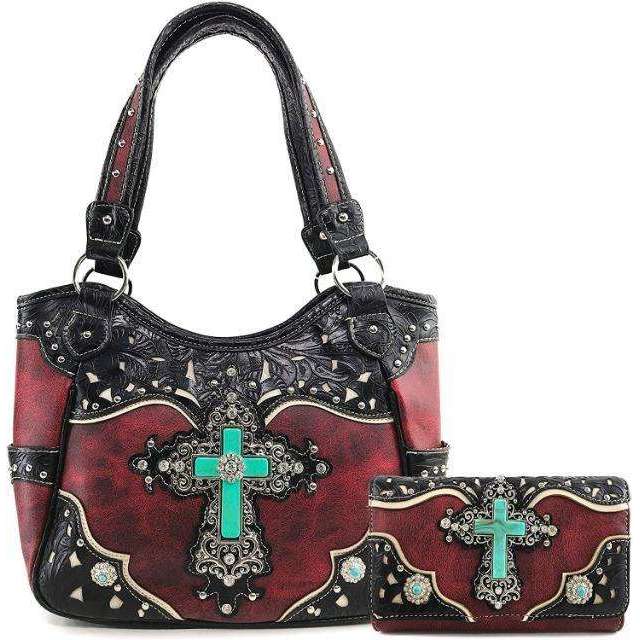 Western Concealed Carry Steer Skull & Cactus Embroidered Shoulder Handbag  Wallet Set - Yahoo Shopping