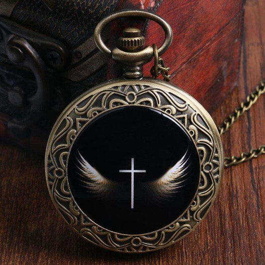 Christian Winged Cross Pocket Watch with Fob In God's Service Store