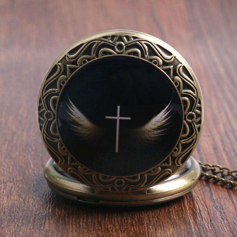 Christian Winged Cross Pocket Watch with Fob