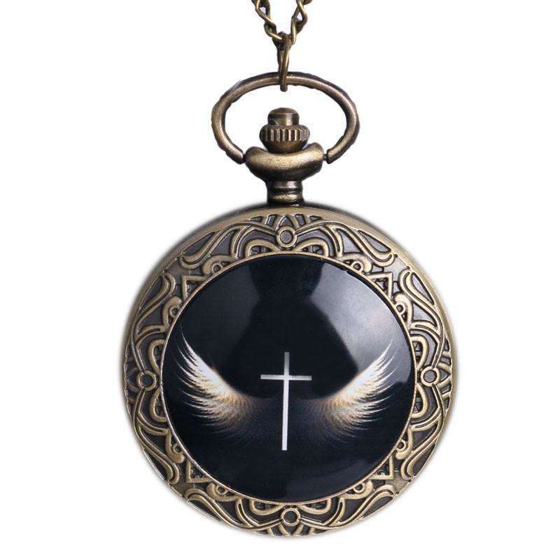Christian Winged Cross Pocket Watch with Fob In God's Service Store