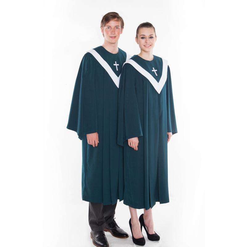 Cross Pattern Christian Church Choir Robes in Green In God's Service Store