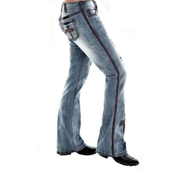Embroidered Cross Design Fashion Jeans For Women In God's Service Store
