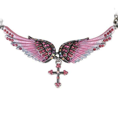 Inspirational Angel Wing Cross Pendant Necklace In God's Service Store
