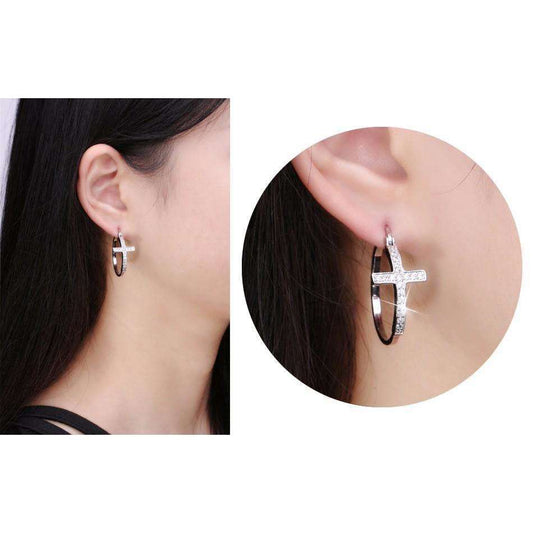 Inspirational Cross Pattern Hoop Earrings In God's Service Store