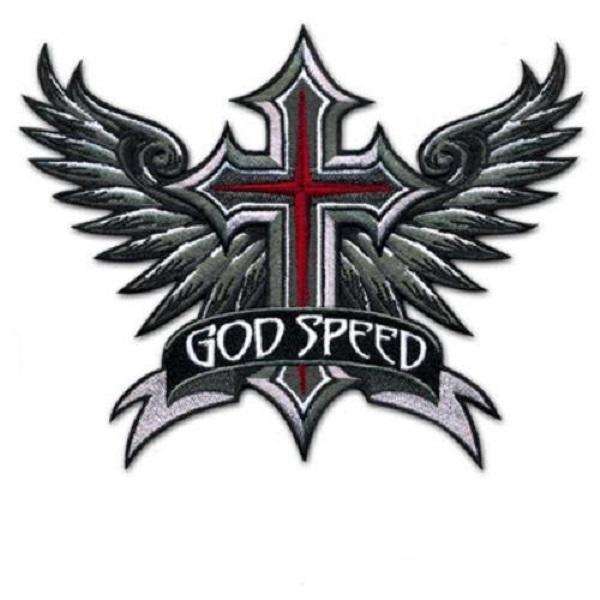 Inspirational "God Speed" Winged Cross Biker Patches In God's Service Store