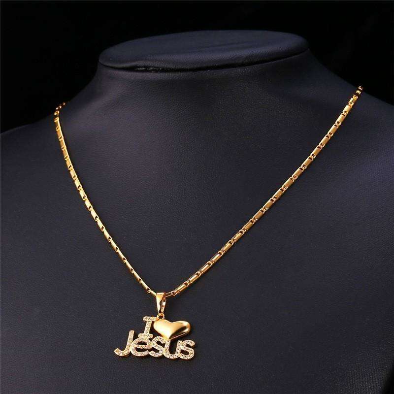 Inspirational "I Love Jesus Pendant Necklaces In God's Service Store