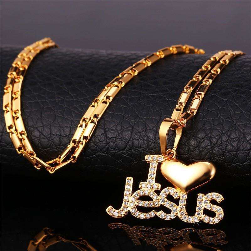 Inspirational "I Love Jesus Pendant Necklaces In God's Service Store