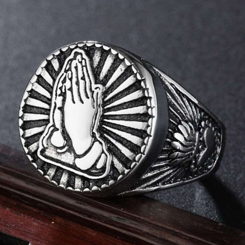 Inspirational Men's Praying Hands Rings In God's Service Store