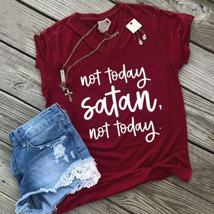 Inspirational "Not Today Satan" Print Junior Women's T-Shirt In God's Service Store