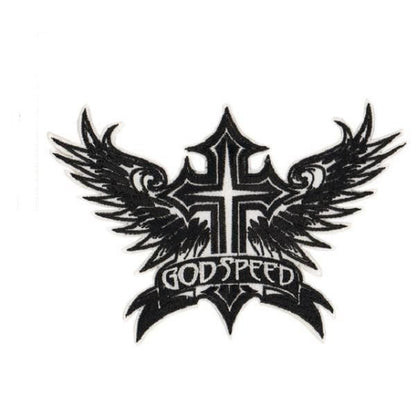 Inspirational "God Speed" Winged Cross Biker Patches