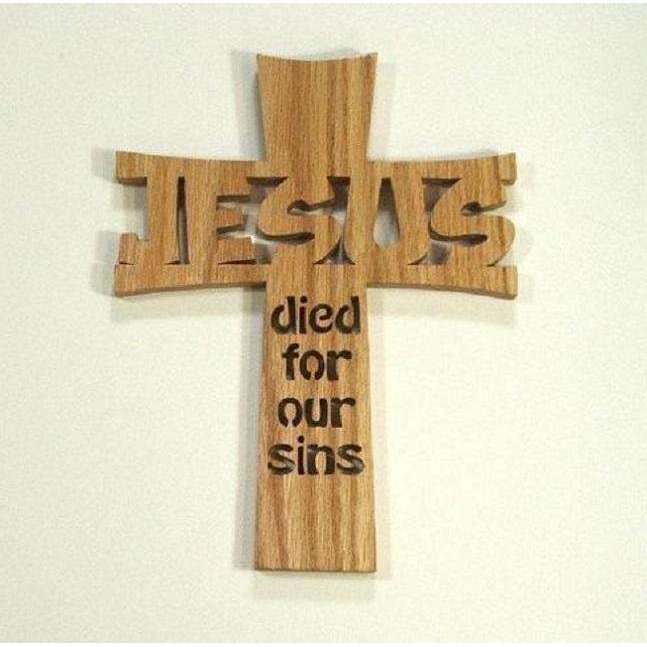 Jesus Died For Our Sins Wood Handcrafted Christian Cross In God's Service Store