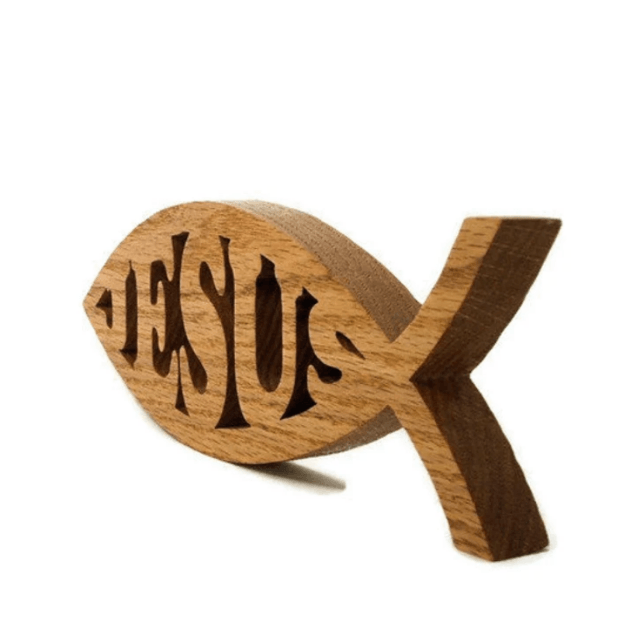Jesus Fish Solid Wood Scroll Saw Standing Art Decor In God's Service Store