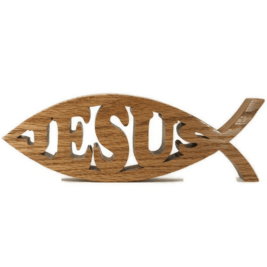 Jesus Fish Solid Wood Scroll Saw Standing Art Decor In God's Service Store
