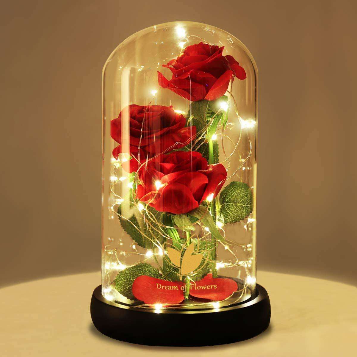 Light up online rose in glass