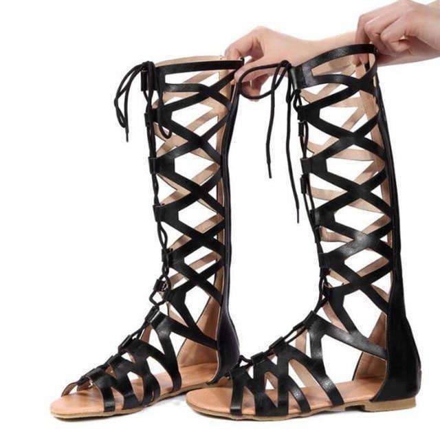 Gold Knee High Gladiator Sandals