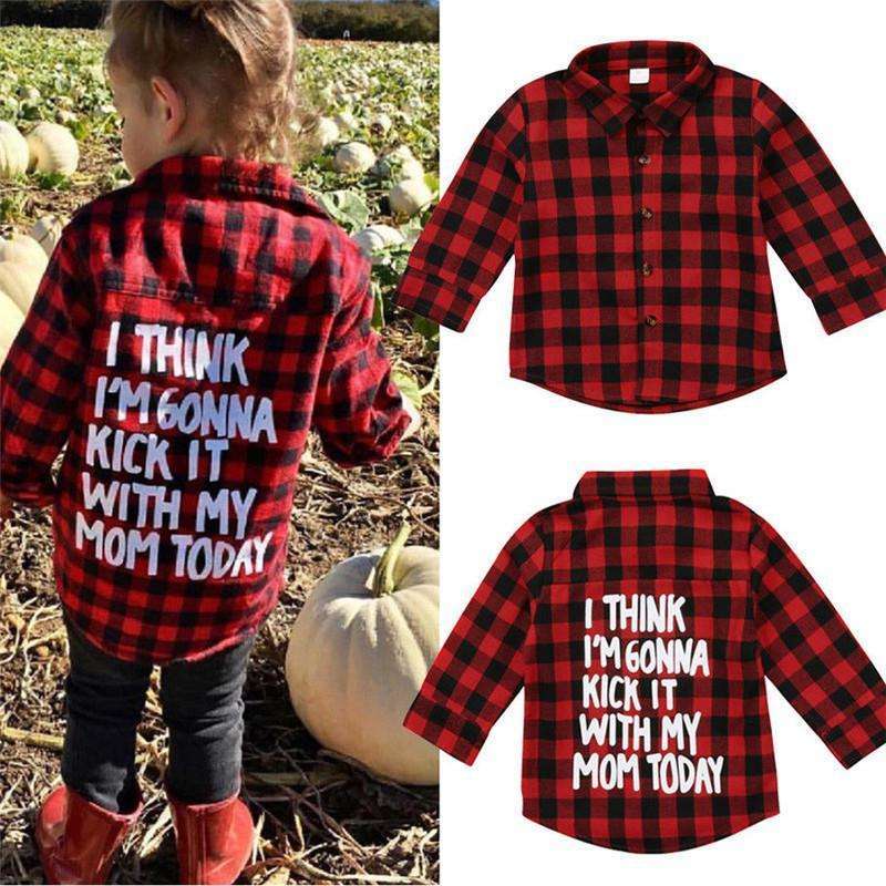 Toddler's Red Flannel "Kick It With My Mom" Shirts In God's Service Store